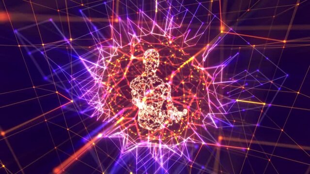 looped 3d animation quantum field of a person in motion
