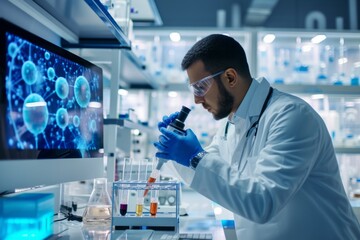 Scientist Conducting Medical Research Analysis In Hightech Biotech Laboratory