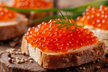 Sumptuous Red Caviar Showcased On White Wheat Bread, Symbolizing Culinary Opulence