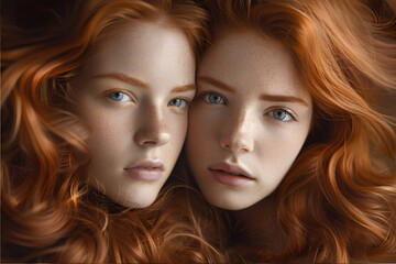 Obraz premium Studio fashion Portrait of Natural beauty red-haired twins girls