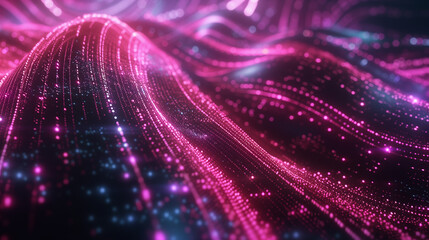 Obraz premium Flow of Data: Dynamic Visualization of Digital Information Streams in Cyberspace with Particle Waves and Light Effects