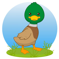 Cartoon adorable duck. Duck in kawaii style. Kawaii style. Vector illustration of drawings, prints and patterns. Illustration for children