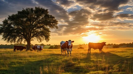 ranching texas cows - obrazy, fototapety, plakaty
