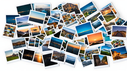 A collection of Polaroid photos of major travel destinations. generative AI