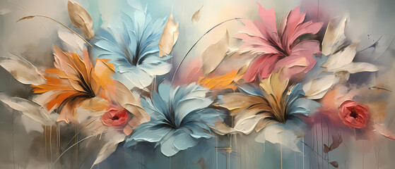 Artistic floral background with pastel colors in oil painting style. Banners for backgrounds, print, wallpapers, greeting cards and posters. - obrazy, fototapety, plakaty