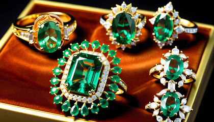 Emerald Jewelry, Gemstone, Precious, Green, Luxury, Fashion, Accessories, Necklace, Earrings, Bracelet, Ring, Glamour, Sparkle, Gem, Elegant, AI Generated