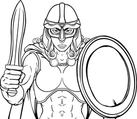 A female Viking, Trojan Spartan or Celtic warrior woman gladiator knight sports team mascot