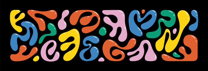 Liquid abstract organic blob shapes. Wavy elements bubbles and drops in trendy y2k style.