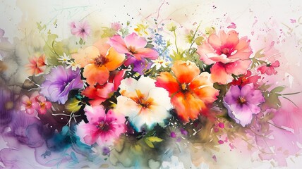 watercolor image of a beautiful colorful flower bouquet, image created by artificial intelligence