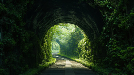 Fototapeta na wymiar Green forest tunnel arch
