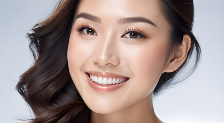 Obraz premium Photo of a beautiful woman with a gentle smile. Generative AI.