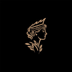 Athena line art logo icon design template
