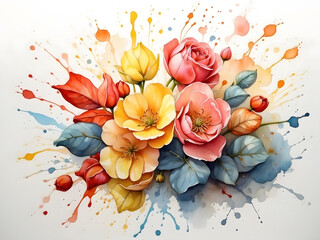 Watercolor style flower bouquet in multiple colors digital art