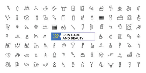 Skin Care and Beauty icon set simple line art style icons pack. Vector illustration