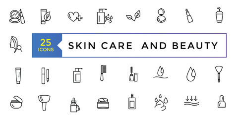 Skin Care and Beauty icon set simple line art style icons pack. Vector illustration