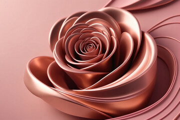 Illustration of rose copper shape on a background of pink, in the style of flowing lines