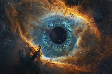There is a very large blue eyeball in the center of a nebula