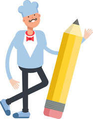 Waiter Character and Pencil
