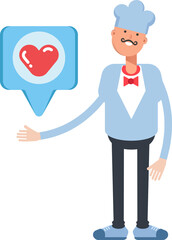 Waiter Character and Heart Message
