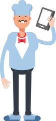 Waiter Character Talking on Smartphone
