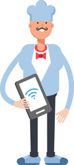 Waiter Character Holding Smartphone
