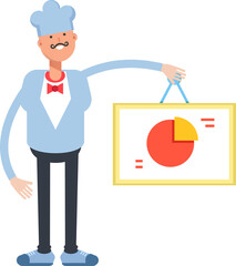 Waiter Character Holding Pie Chart Signage
