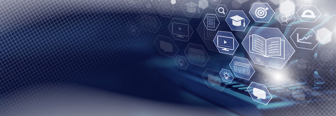  E-learning, education, online exam concept.Choose correct answer. Education internet online digital technology concept
