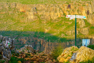 Mount Arbel Nature Reserve, with directional sign