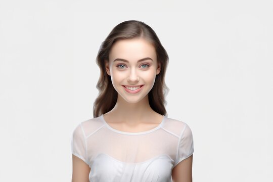 Lovely young girl dressed in cozy Tank Top intimates, exuding charm against a pure white backdrop. Generative AI.