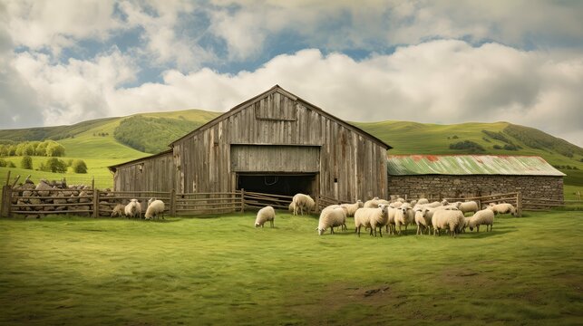 grazing sheep barn