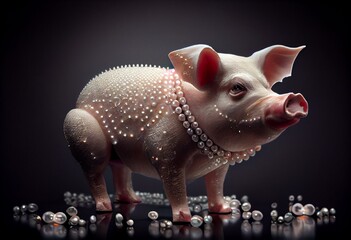 A Pig in Pearls - Do Not Sow Pearls to Swine. Generative AI - obrazy, fototapety, plakaty