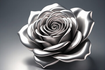 Illustration of rose silver shape on a background of silver, in the style of flowing lines