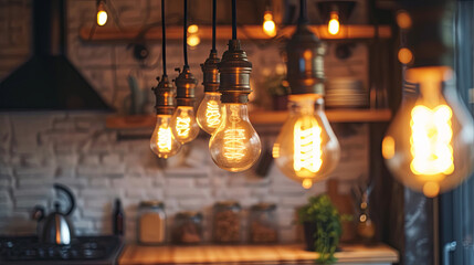 Fototapeta na wymiar Beautiful light bulbs above the kitchen table