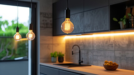 Beautiful light bulbs above the kitchen table