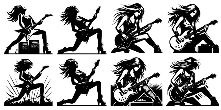 Eight vectors of a guitar player for a tattoo