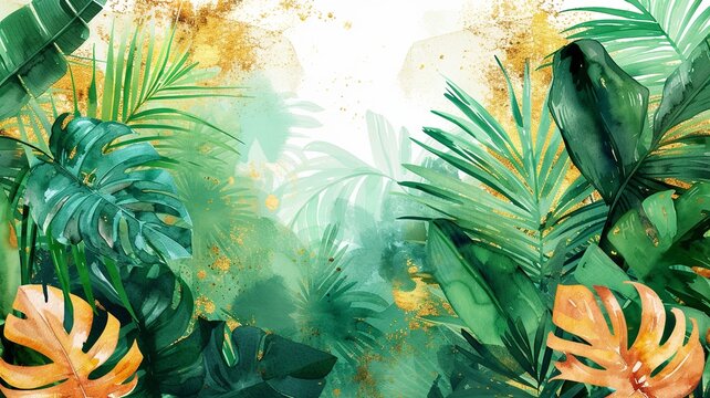 watercolor wallpaper with beautiful leaves, image created by artificial intelligence