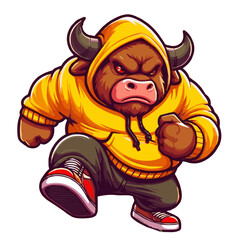 Vector illustration ฺBuffalo fat Angry Yellow Hoodie