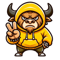 Vector illustration ฺBuffalo fat Angry Yellow Hoodie