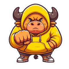 Vector illustration ฺBuffalo fat Angry Yellow Hoodie
