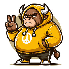 Vector illustration ฺBuffalo fat Angry Yellow Hoodie