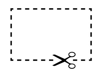 Cut Here Symbol with Scissors rectangle shape black line color vector 10 eps