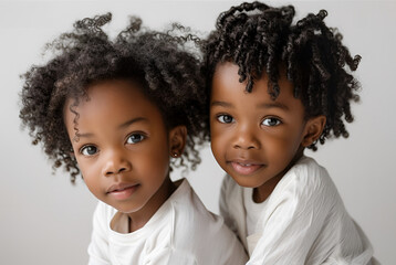 Studio fashion Portrait of Natural beauty African American twins girl and boy - Powered by Adobe