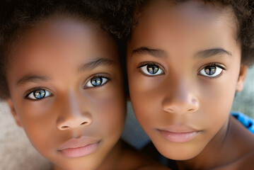 Studio fashion Portrait of Natural beauty African American twins girl and boy - obrazy, fototapety, plakaty