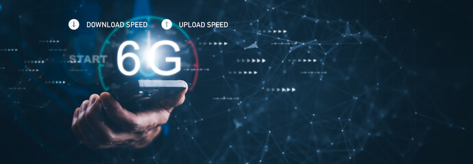 6G network digital and internet concept high speed mobile internet wireless connection,high-speed...