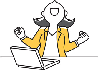 ノートパソコンの結果に大喜びする女性