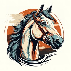 horse emblem, kitschy vintage retro simple on a white background.