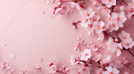 sakura with free space on pink background with place for text