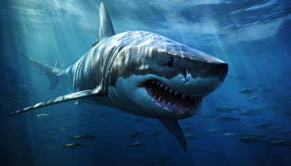 Great white shark in his natural habitat - obrazy, fototapety, plakaty