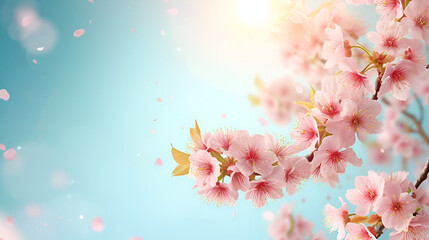 Obraz na płótnie Canvas sakura branch closeup against blue sky background with space for text