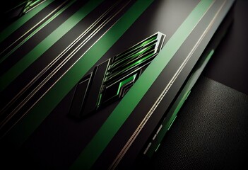 Black and green contrast stripes corporate design. Generative AI